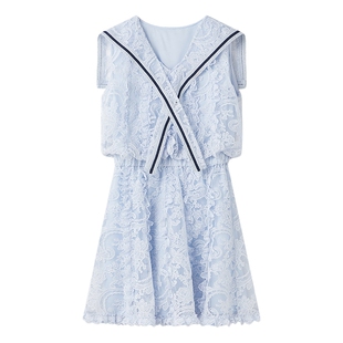 MISS COCOON可可尼海军领立体蕾丝裙子2025秋季新款学院风连衣裙