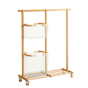 实木落地衣帽架家用卧室衣架可移动脏衣篓挂衣架床边放衣服晾衣架