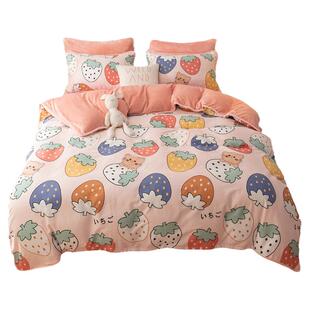 全棉加绒ab面被套单件纯棉一面牛奶绒单面珊瑚绒180x220*240被罩