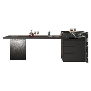 宝格小红丽新款书法式悬浮全岩板岛台餐桌水槽一体伸缩厨房中倒台