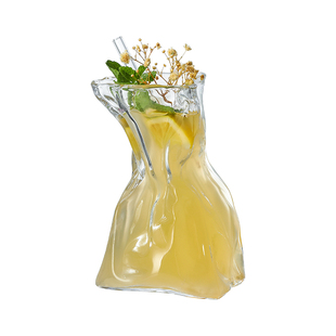 酒点半 加厚玻璃创意布袋造型300ml个性饮料冰咖啡果汁鸡尾酒杯