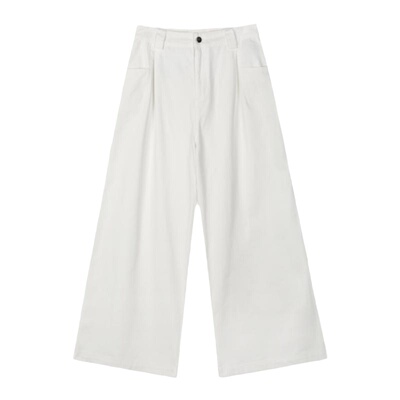 出逃赤岗西复古白色廓形休闲裤