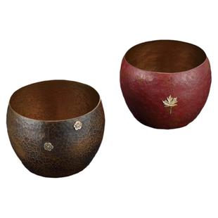 紫铜茶洗大号手工镶银茶洗杯碗复古锤纹水盂茶水缸禅意建水洗茶缸