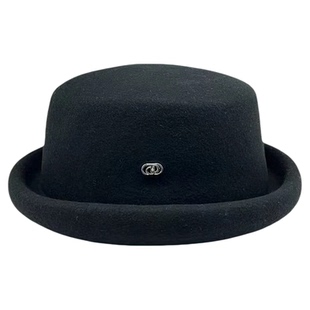 新中式黑色羊毛短檐卷边礼帽富家千金高级感盆帽秋冬保暖丸子帽女