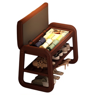 实木门口换鞋凳入户门鞋柜坐凳一体玄关储物穿鞋凳沙发尾凳中古风