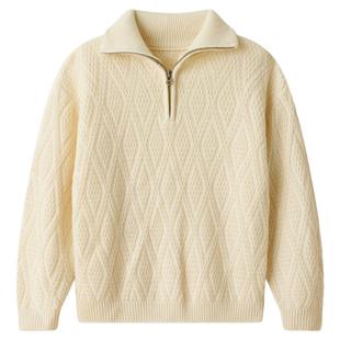 红豆儿童100%绵羊毛衫拉链翻领男童女童秋冬毛衣套头羊毛针织衫M