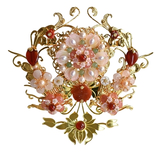 清月鹿鸣原创【团花喜事】中式婚礼出门敬酒发冠铜镀真金古风头饰