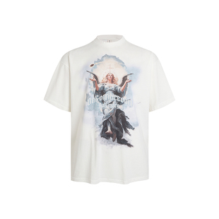 OOTC「圣母达阵」美式复古手绘油画康利印花短袖小领口T恤男女