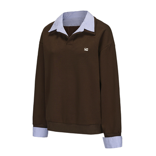 【双领假两件】岚室（Clamisgold）咖啡色抗皱空气层翻领套头卫衣