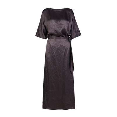 婉甸2026夏新品松球棕色落肩袖五分袖优雅围裹式连衣裙1252N51JD3