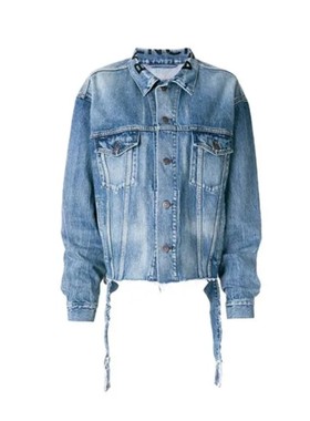 BALENCIAGA/巴黎世家牛仔外套夹克 水洗领口刺绣字母logo百搭轻奢