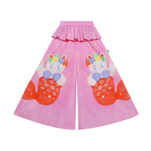 pocoblush夏威夷鱼尾猫海边印花裙裤2026女童夏季薄手绘沙滩裤子