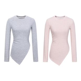 肉装小cherry 春日细语 圆领不规则下摆设计微胖抽褶显瘦针织上衣