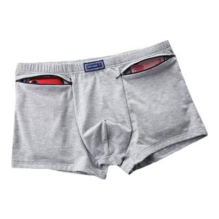芬汀中老年防盗短裤双拉链口袋老人男士内裤大码爸爸纯棉平角内裤