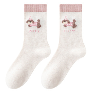 卡拉美拉秋冬可爱腊肠狗中筒袜女百搭舒适桑蚕丝羊毛袜女袜子