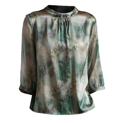 短袖大气质印花罗纹缎桑蚕丝上衣