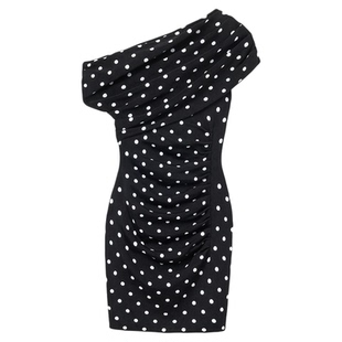 self-portrait 2026早春新款黑点阵圆点波点斜肩针织连衣裙短裙