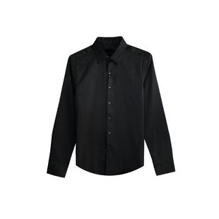 英伦高级商务棉质修身长袖衬衫男休闲韩国韩版纯色百搭长袖衬衣潮