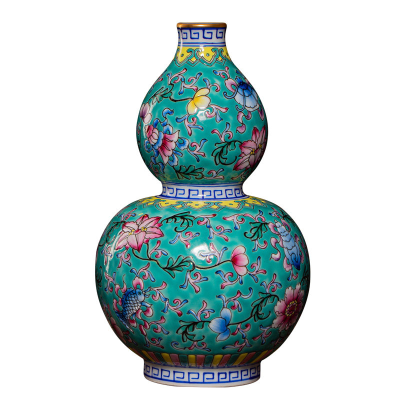 珐琅彩绿地八宝葫芦瓶景德镇陶瓷