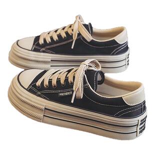 人本帆布鞋女2025夏季新款厚底时尚增高休闲鞋子百搭透气女款板鞋