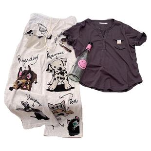 GillAimar原版小熊家正品春夏可爱酷狗狗T恤卫裤睡衣家居服套装女