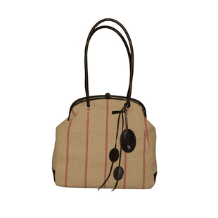 WUROOMful 李梦同款「口金系列·条纹亚麻包」小众单肩贝壳女包包