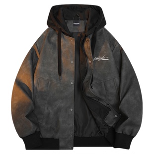 Kawasaki川崎松休闲拼接撞色防风假两件连帽飞行教练夹克男女同款