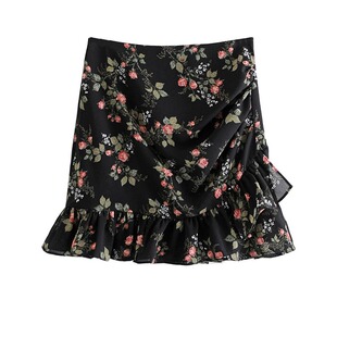 碎花半身裙女大码雪纺裙裤时尚洋气短裙遮肚荷叶边遮胯半身裙夏季