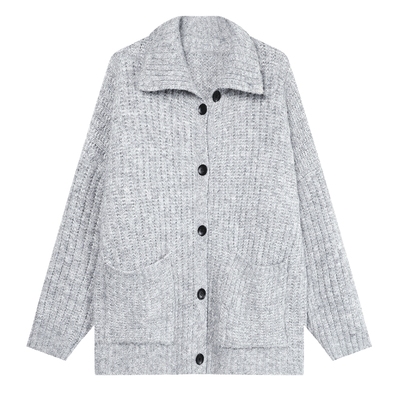 白鹿语单排扣大翻领宽松毛衣