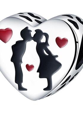 情人节礼物铜镀银吊坠爱心情侣吊饰珠珠子DIY手链项链代发