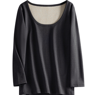 大领口秋衣男款保暖内衣加绒隐形内搭大圆领长袖打底衫低领羊毛衫