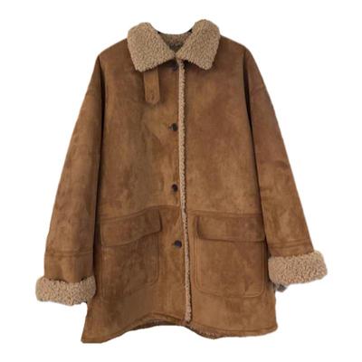 麂皮绒羊羔毛外套女秋冬2025新款宽松显瘦保暖中长款皮毛一体上衣