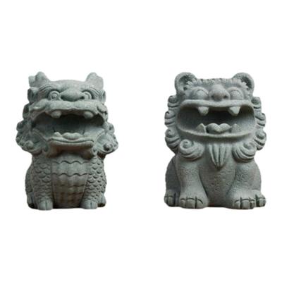 青砂造像衔笔狮麒麟文房四宝