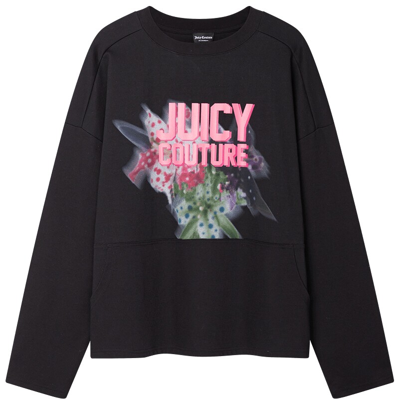 Juicy Couture橘滋卫衣女26秋季新款花卉印花宽松圆领袋鼠兜上衣