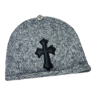 美式皮标十字架羊毛混纺针织帽男女秋冬保暖毛线帽街头嘻哈冷帽潮