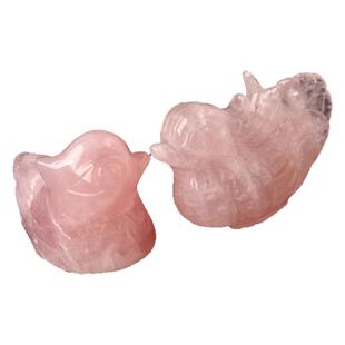 天然粉水晶鸳鸯摆件一对 比翼鸟芙蓉石粉色单身男女新婚卧室饰品