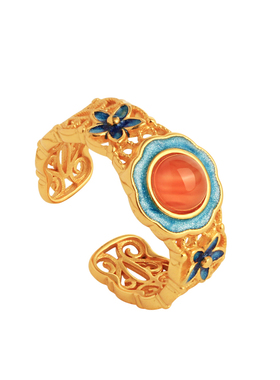 小银匠天然南红古法金花丝银戒指