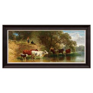 风色河边牛群福尔兹古典风景油画美式客厅餐厅书房欧式装饰画版画