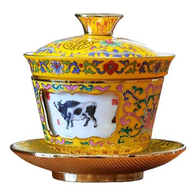 刘永森景泰蓝盖碗粉彩陶瓷转心杯