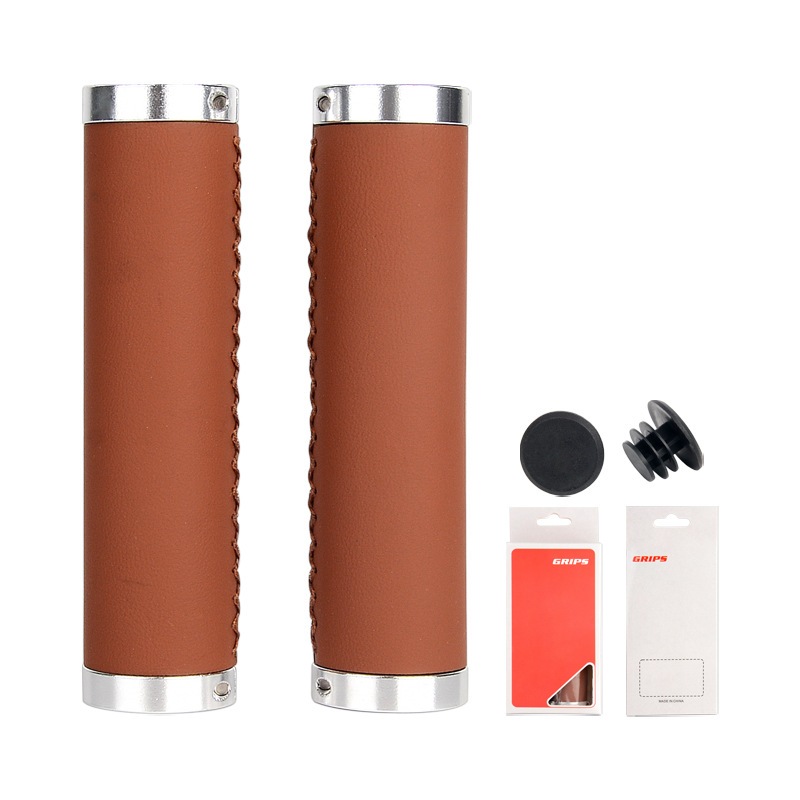 跨境货源复古铝合金可锁旅行车手山地把折叠车皮革PU缝自行车套