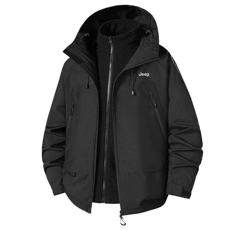 jeep吉普软壳冲锋衣外套男款防风防泼水夹克抓绒保暖上衣女登山服