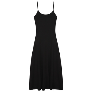 pusumede黑色针织吊带连衣裙女带胸垫无袖慵懒背心裙修身显瘦长裙