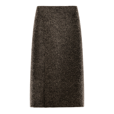 因由 浣熊灰棕博主智感羊驼毛呢圈开叉不对称气质直筒半身裙女