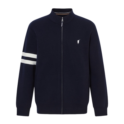 POLOWALK男装针织衫2025秋季新品商务休闲条纹立领开衫外套男式