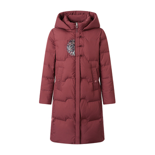 恒源祥集团彩羊中老年羽绒服女中长款洋气款妈妈大码过膝加厚冬外