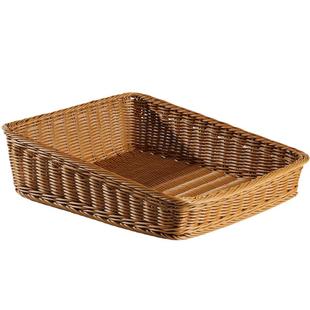 Kens日式桌面收纳篮杂志筐塑料藤编超市果蔬陈列展示篮水果面包筐