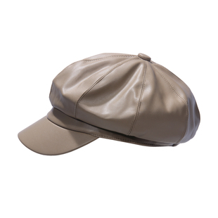 贝雷帽PU皮质八角帽女文艺复古皮帽春秋报童帽英伦百搭鸭舌画家帽