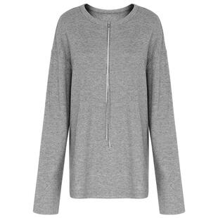 COCOBELLA简约时尚圆领灰色拉链毛衣女早春休闲套头针织衫MZ3301