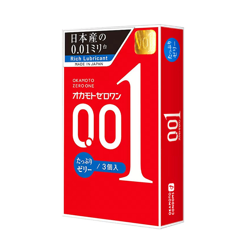 日本进口冈本001红色超薄情趣款润滑亲肤安全套成人用避孕套3只装