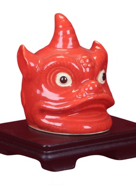 国潮醒狮狮头陶瓷小摆件岭南特色招财旺宅家居办公桌面车载装饰品